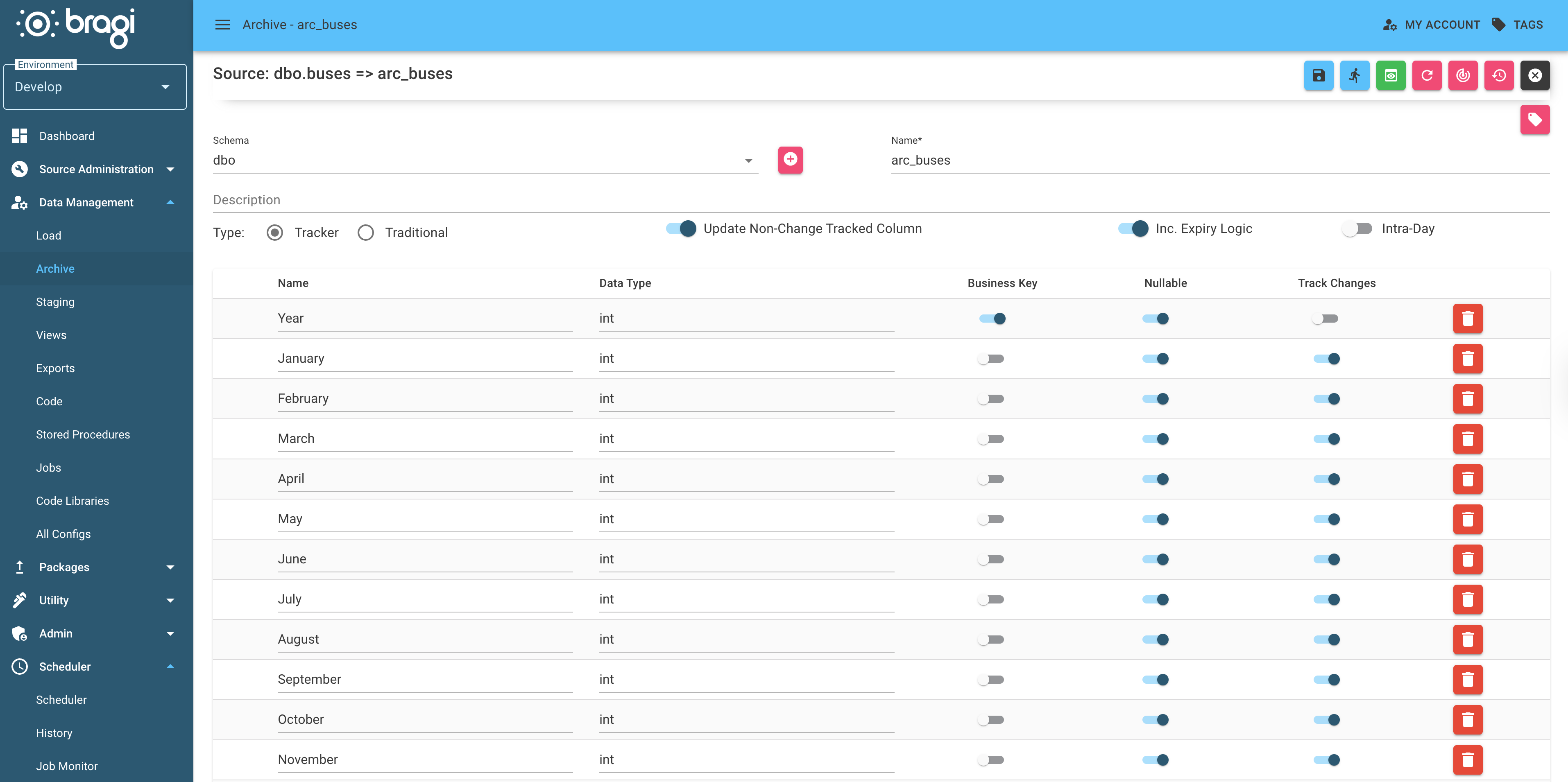 a screen archiving bus data