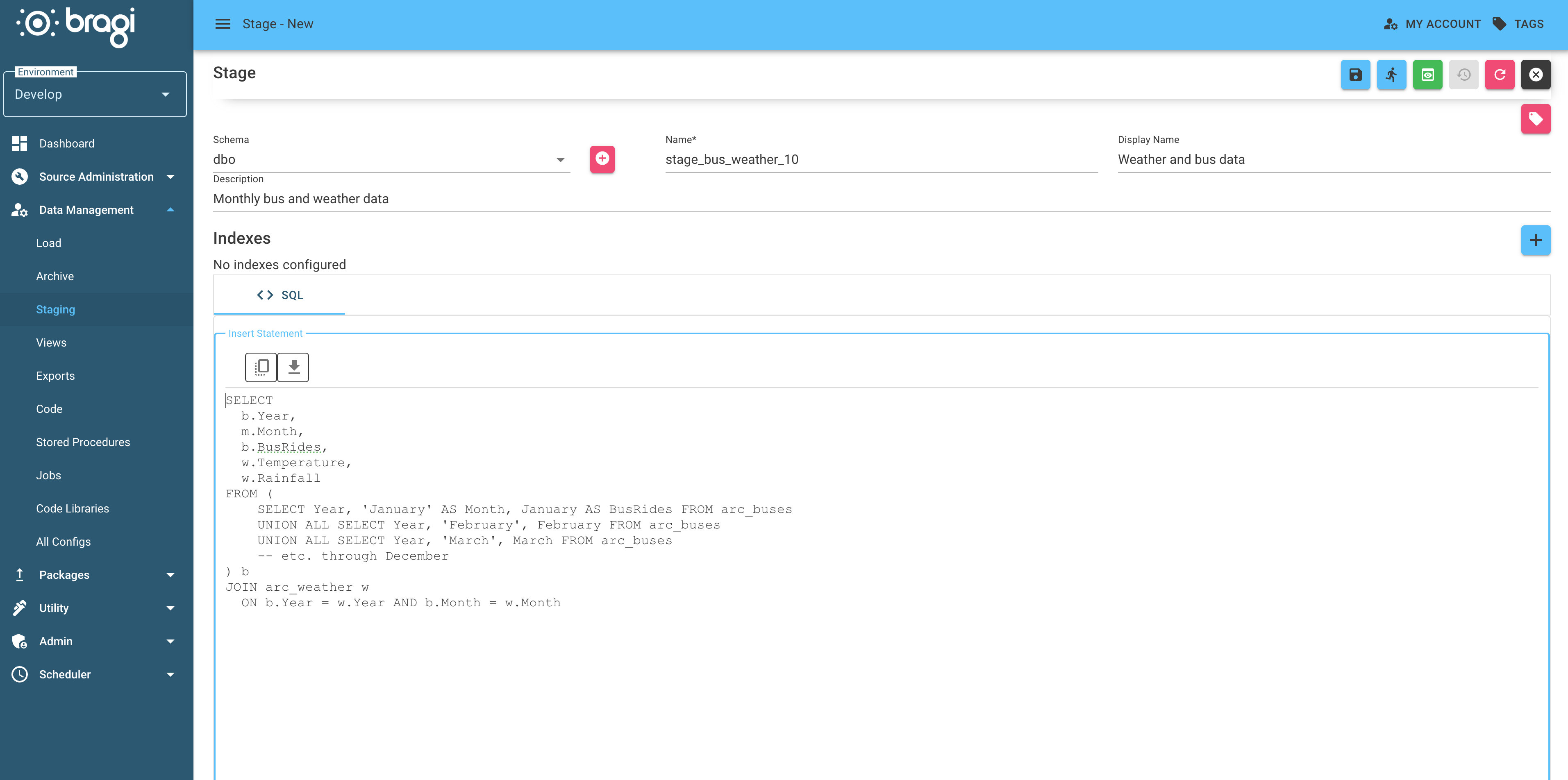 a screen staging the combined bus and weather data